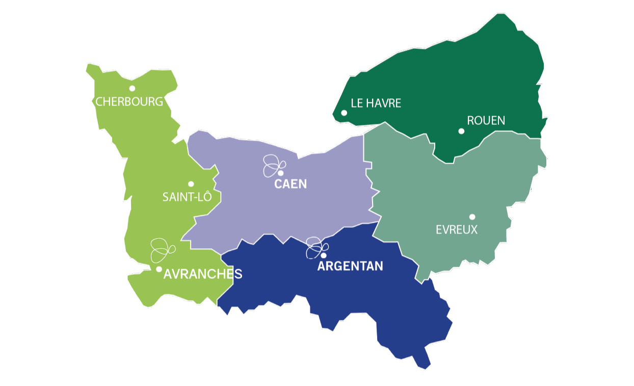 Carte de la région Normandie où est implanté IBC Dialog