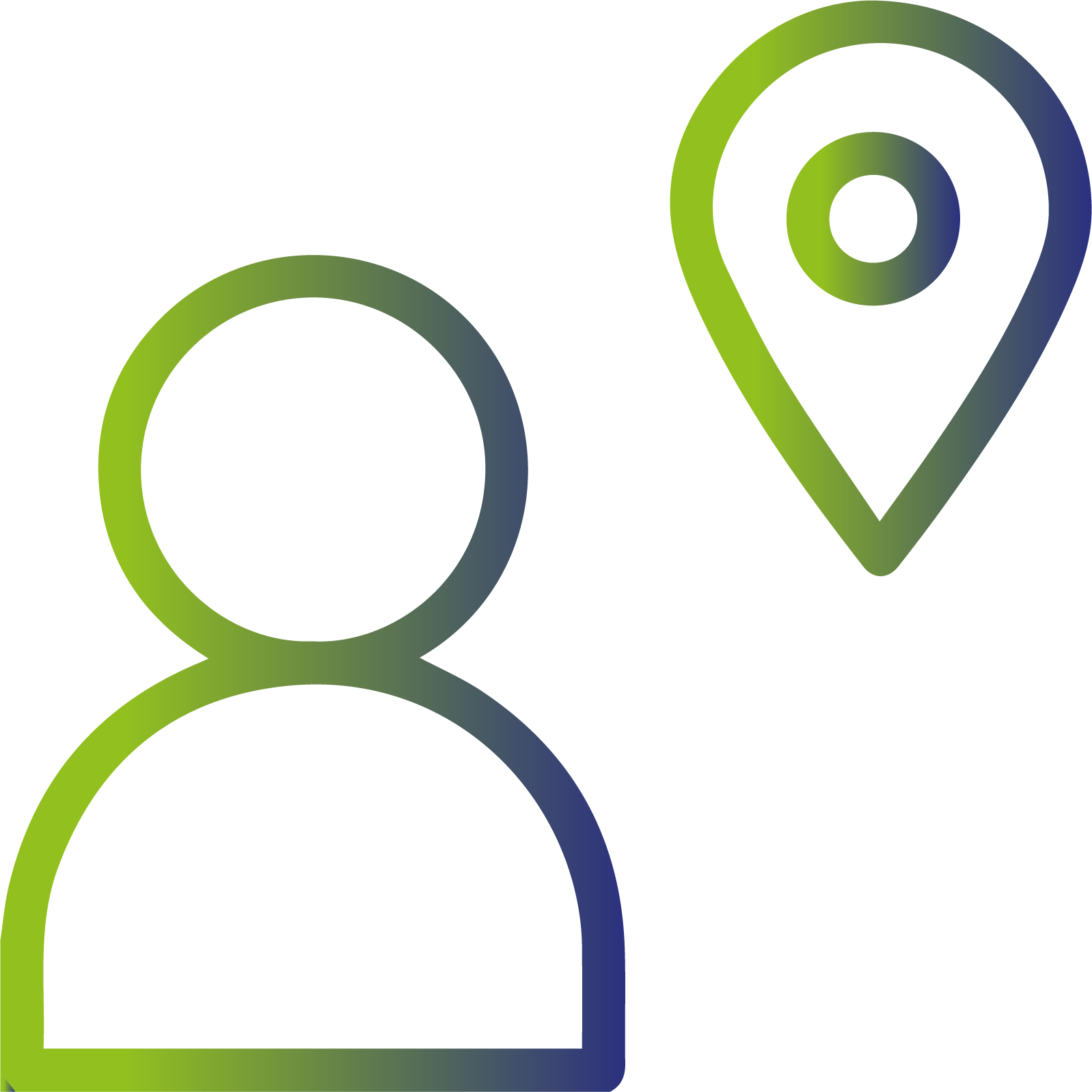 Logo d'un utilisateur et d'un point de repère géographique représentant la gestion à distance des équipements