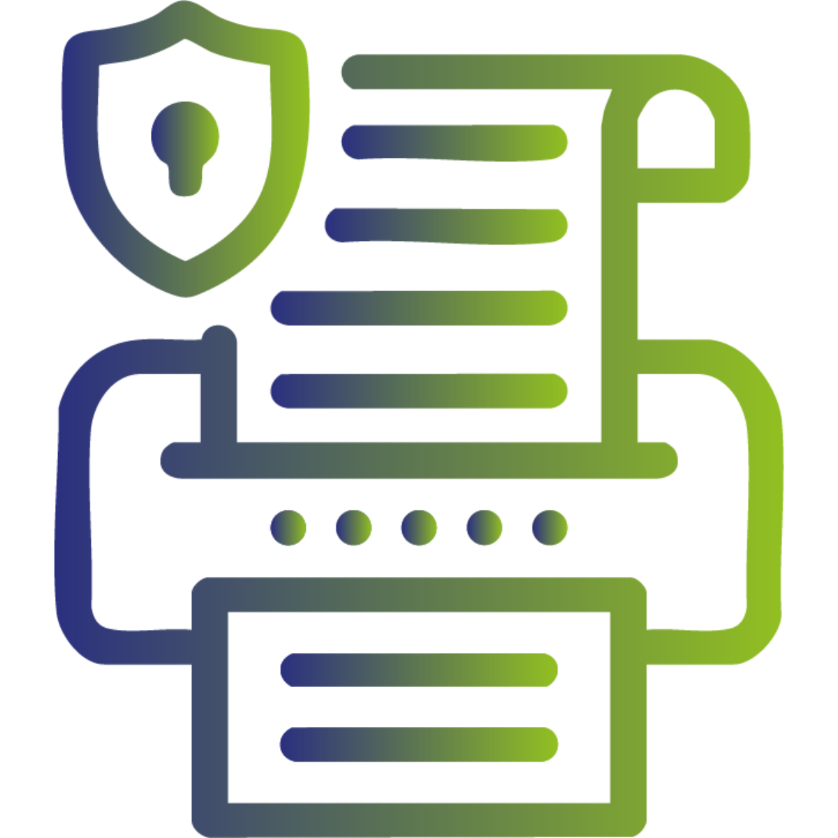 Logo d'une imprimante et d'un bouclier représentant la sécurité des copieurs