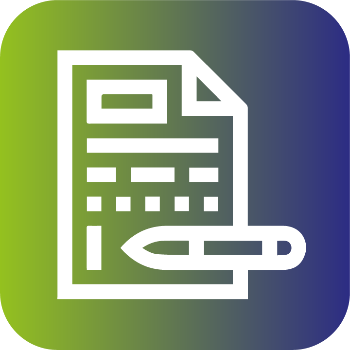 Logo montrant un document et un stylo, représentant les immobilisations